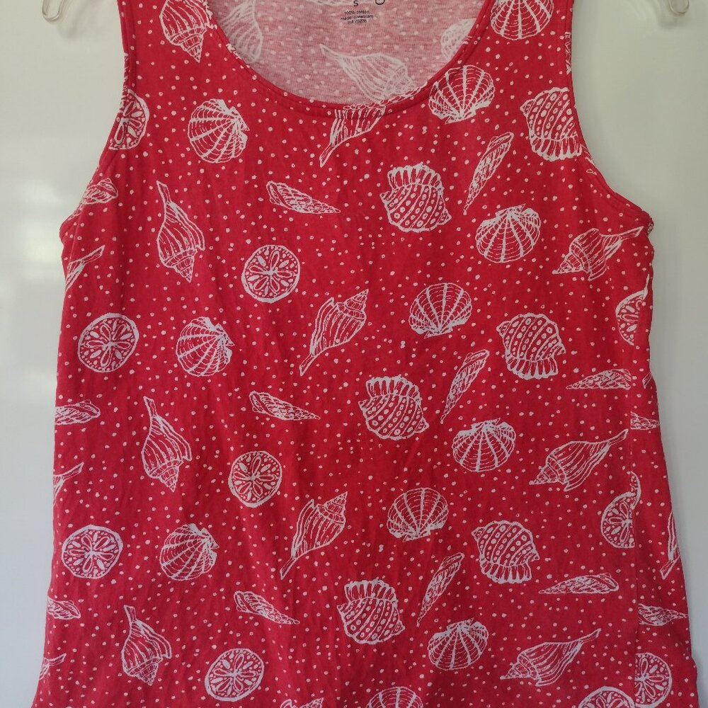 Coral Bay Red Seashell Print Tank Top Size Small